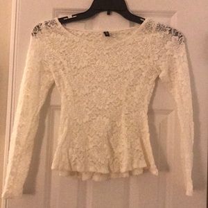 Long Sleeve Lace Peplum Shirt